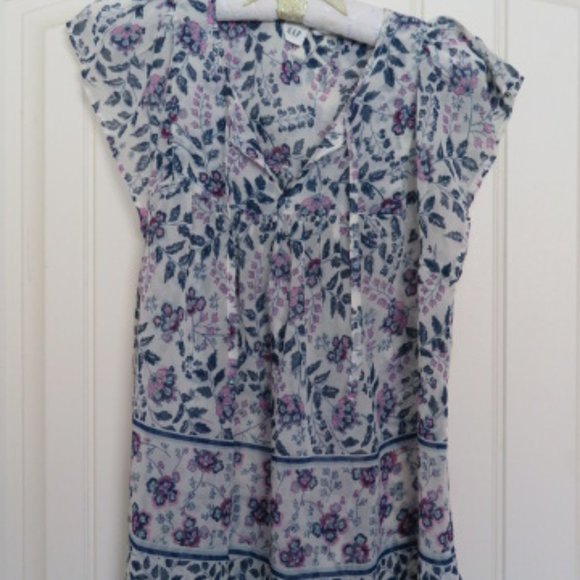 GAP Sheer Blue & Pink Cap Sleeve TOP Small (K346) - Picture 3 of 6